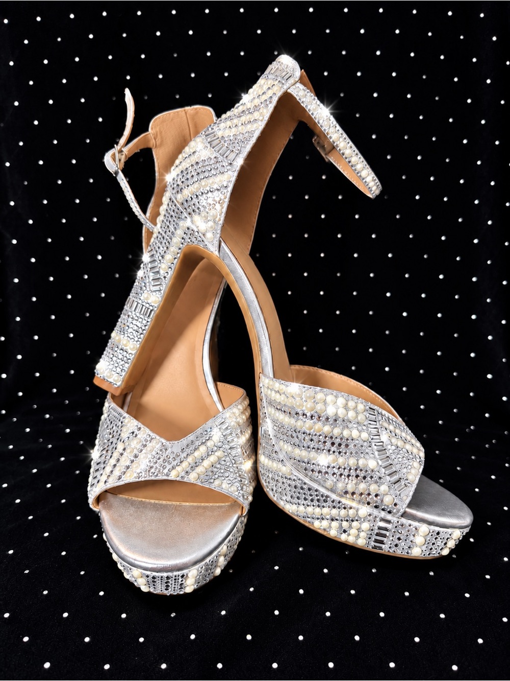 I.N.C. Women's Silver Rhinestone & Pearl Platform Heels